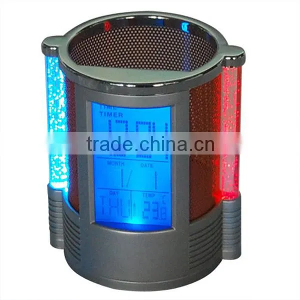 pen holder with flashing colour LED and calendar
