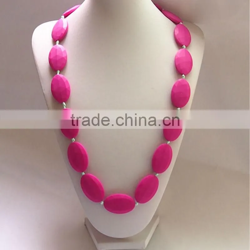 Quartz Pink Silicone Teething Necklace Baby Chew amber