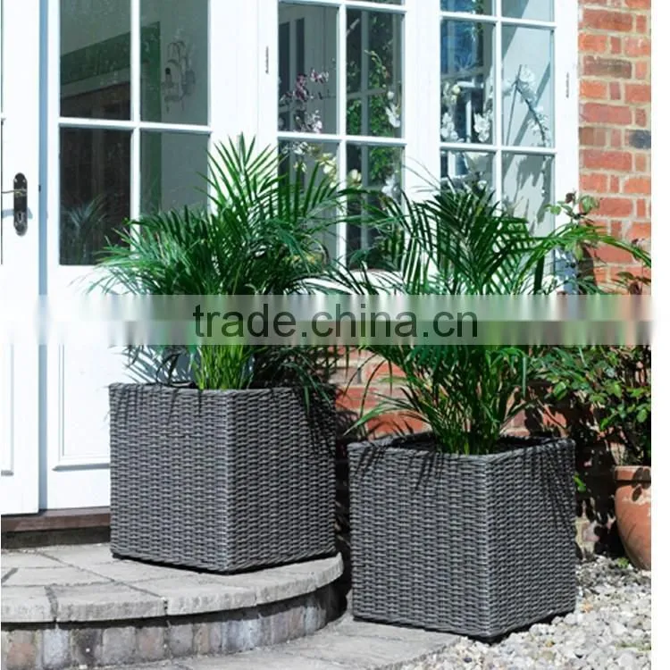 S&D large black square pe rattan weaving vintage style handmade garden pots for sale planting pots cheap plant pot