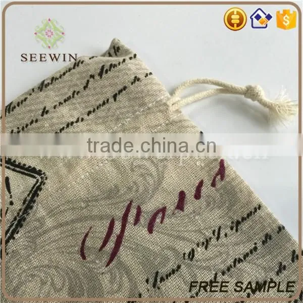 drawstring small printed pocket artificial jute bag
