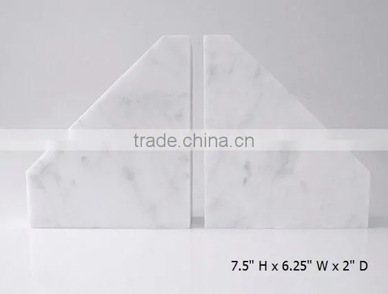 Simple Home Library Office Decor Minimalist Bookends White Carrara Marble Contemporary Bookend stand
