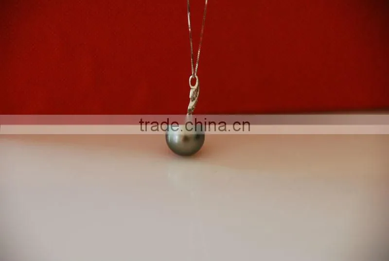 17'' 12-13mm black tahitian big pendant pearl necklace