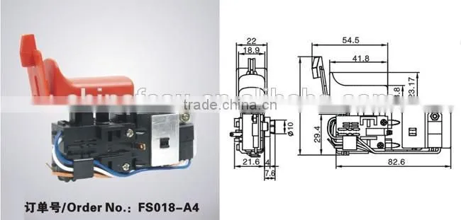 fs018 HOT Dust Proof power tool switch ,power tool spare parts, speed control hammer drill trigger switch 018-06