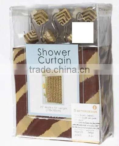 Printed fabric shower curtain and bath accessory