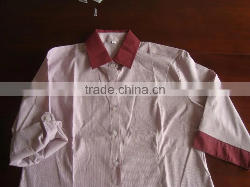 Lady's spandex shirt,slim fit,stripe design,Three-quarter length sleeves