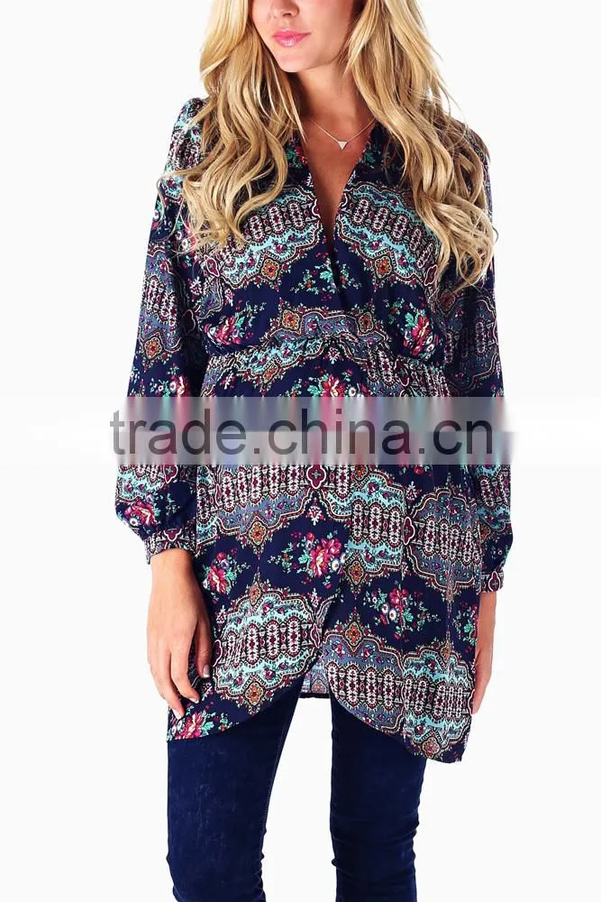 NAVY BLUE PRINTED MATERNITY/NURSING TUNIC