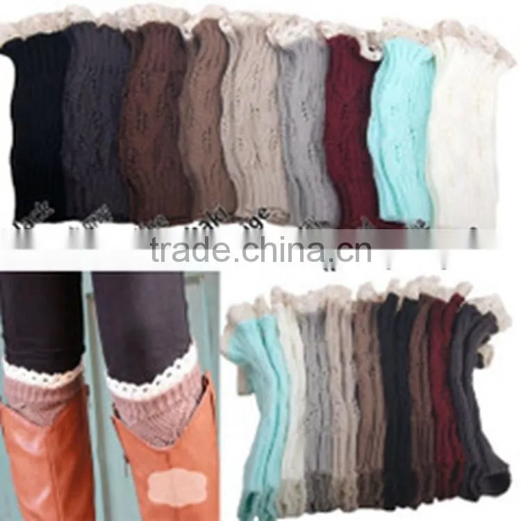 Women Socks Knitted Boot Cuffs Button Leg Warmers Crochet Lace Trim