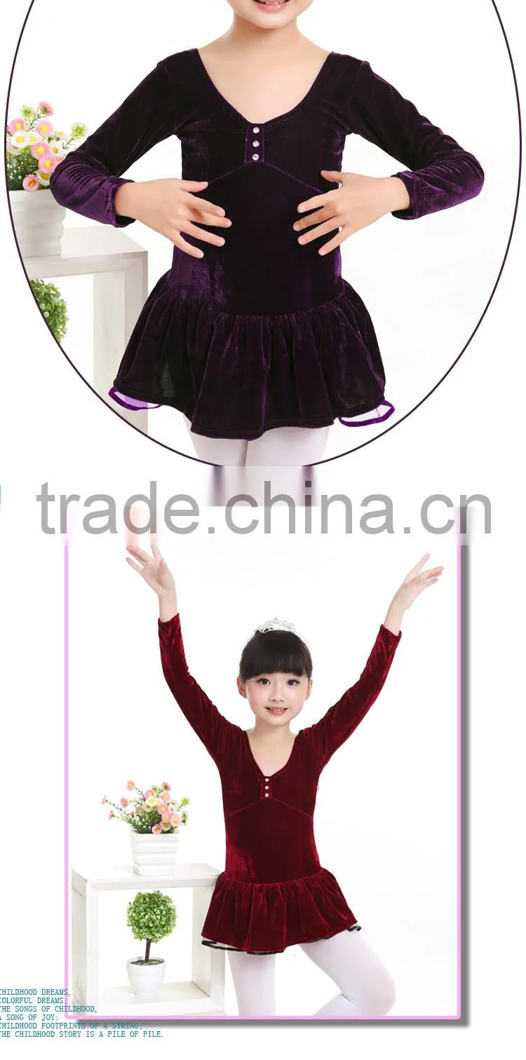 Long Sleeve Velvet Ballet Dance Leotard Keep Warm Children Dancing Dress