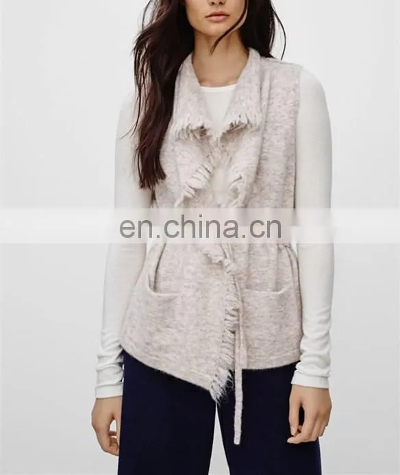 2015 Winter Italian Design Belt Raw Fringe Custom Tibet Sheep Fur Vest (NT6796)