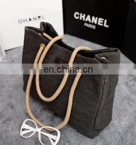 Korea Fashion Shoulder Bag Linen Cotton Ladies Handbag With Hemp Rope In Stock