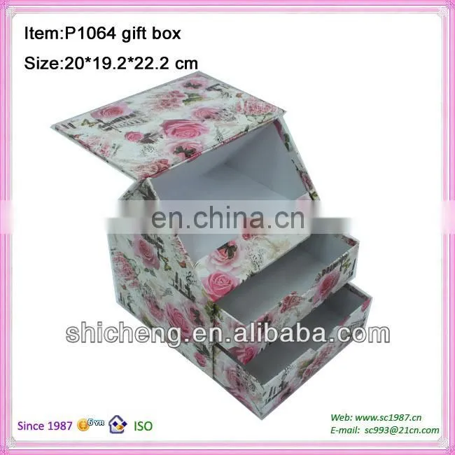 House shaped paper gift box with photo frame and drawers
