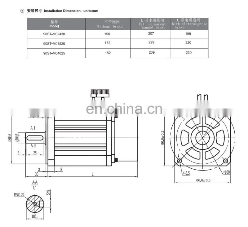 750w AC Synchronous Servo Motor 90mm Frame Size 90ST-M02430 For Molding Machine