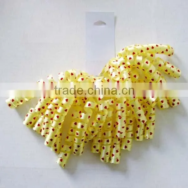 Red/White Printed Grosgrain Curly Ribbon Bow, Fabric Ribbon Present Bow, Woven Ribbon Present Wrapping Bow