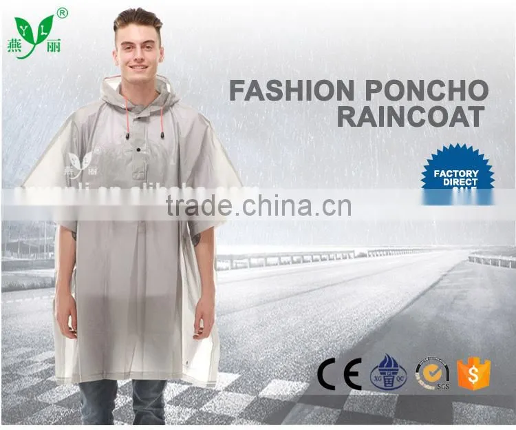 YANLI high quality fashion plastic silver poncho raincoat for adult