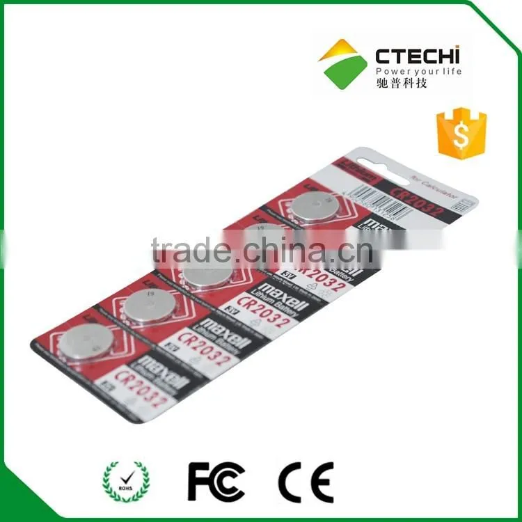Maxell CR2032 coin lithium battery 3V with card/blister battery, 5pcs in a set