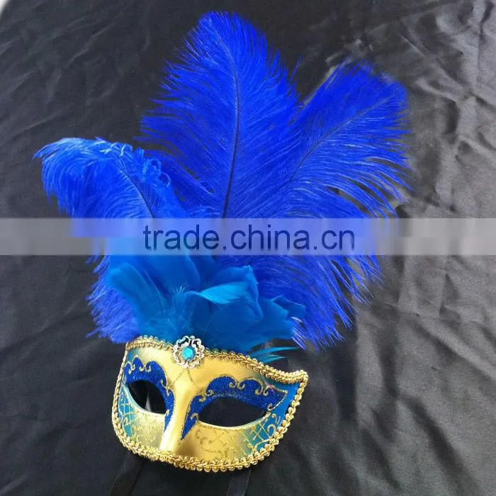 Gold Mask With Blue Ostrich Feather