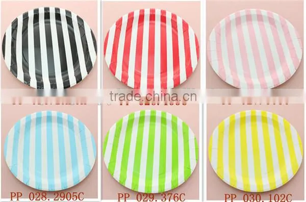9 Inch Pink&White Striped Round Wedding Party Paper Plates,Paper Dish China Wholesales
