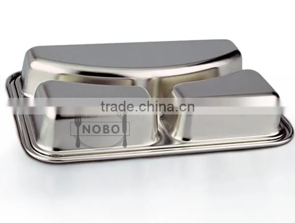Metal 201 Stianless steel 3 compartment Bulk Dinner Food Tray
