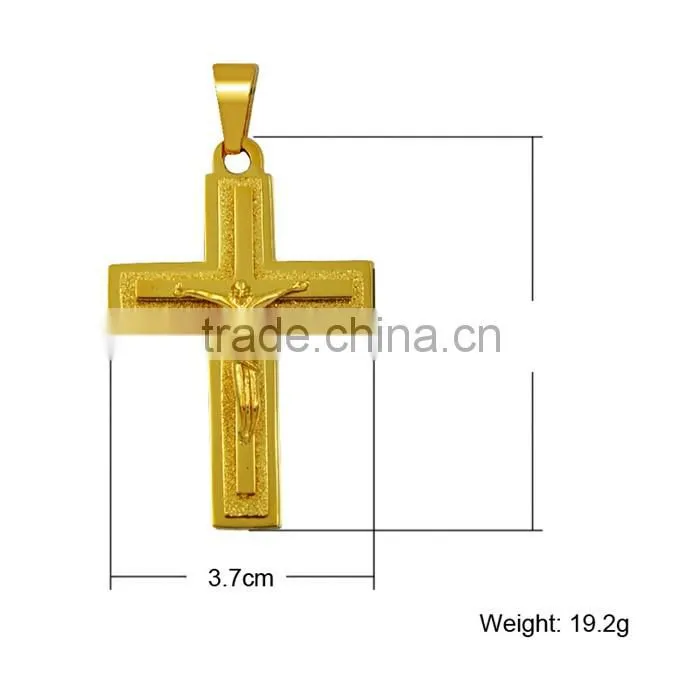 Latest design fashion jewelry gold plated stainless steel Jesus cross necklace pendant