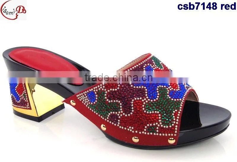 CSB7148 orange -red new coming italian design high quality hot selling lady sandals with stone on factory costy