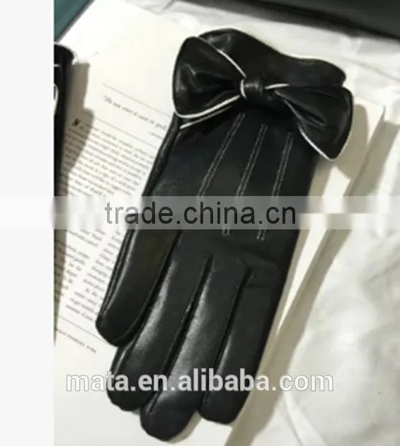 Winter Warm PU Leather Finger Touch Screen Gloves For Ladies