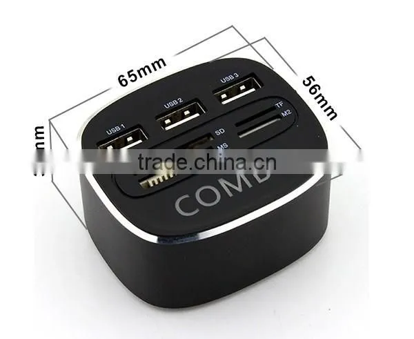 usb2.0 hub combo card reader with led logo