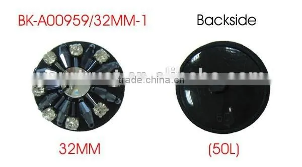 Clear Meteorite Stone Clear Rhinestone Navy Bugle Bead Black Fabric Shank Cover Button