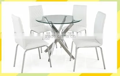 2016 morden glass top 4 seaters dining tables with pvc chairs