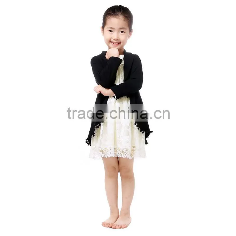 Fall boutique long sleeves black stylish elegant overcoats for kids girl