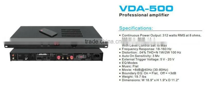 VDA-500 professional rack mount 312W USB subwoofer power amplifier