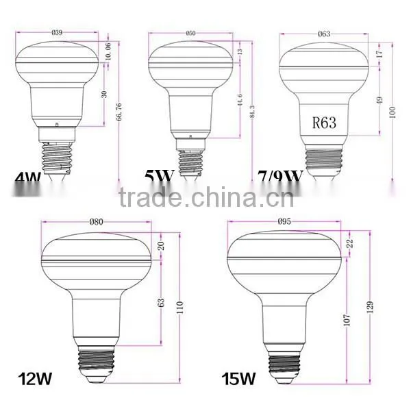 High lumen high power ce rohs mushroom 85-265v r95 e27 led bulb 15w