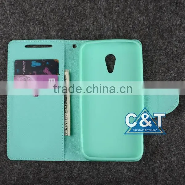 C&T Luxury genuine pu leather pouch flip cover for motorola moto g2 xt1063