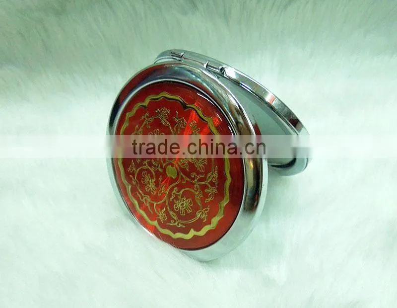 Red stainless steel cosmetic mirror/red round metal compact mirror/red stainless steel makeup mirror