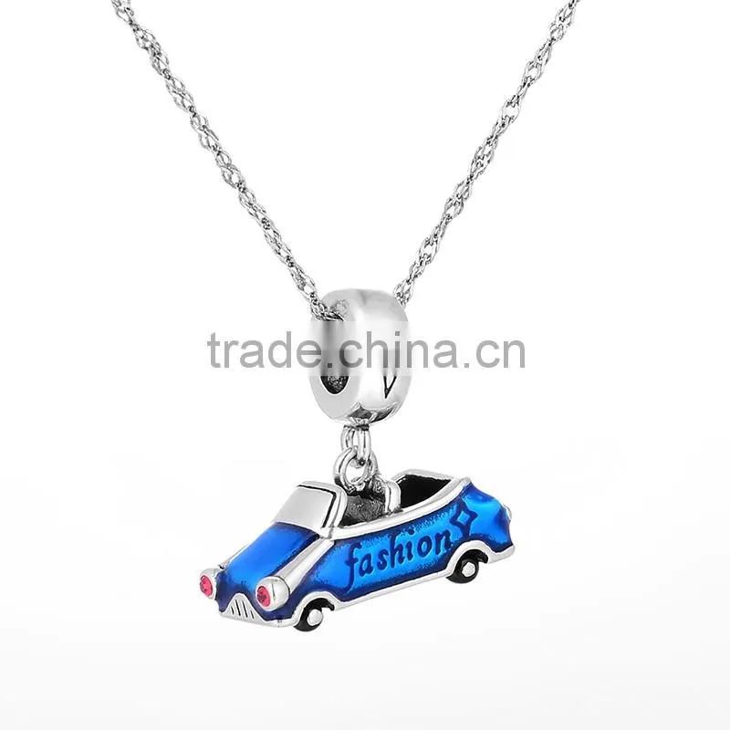 Fashional Car Enamle Sterling Silver Beads Charms Engraved Jewelry