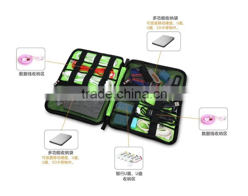 Waterproof Nylon black protablet charging cable bag whit travel