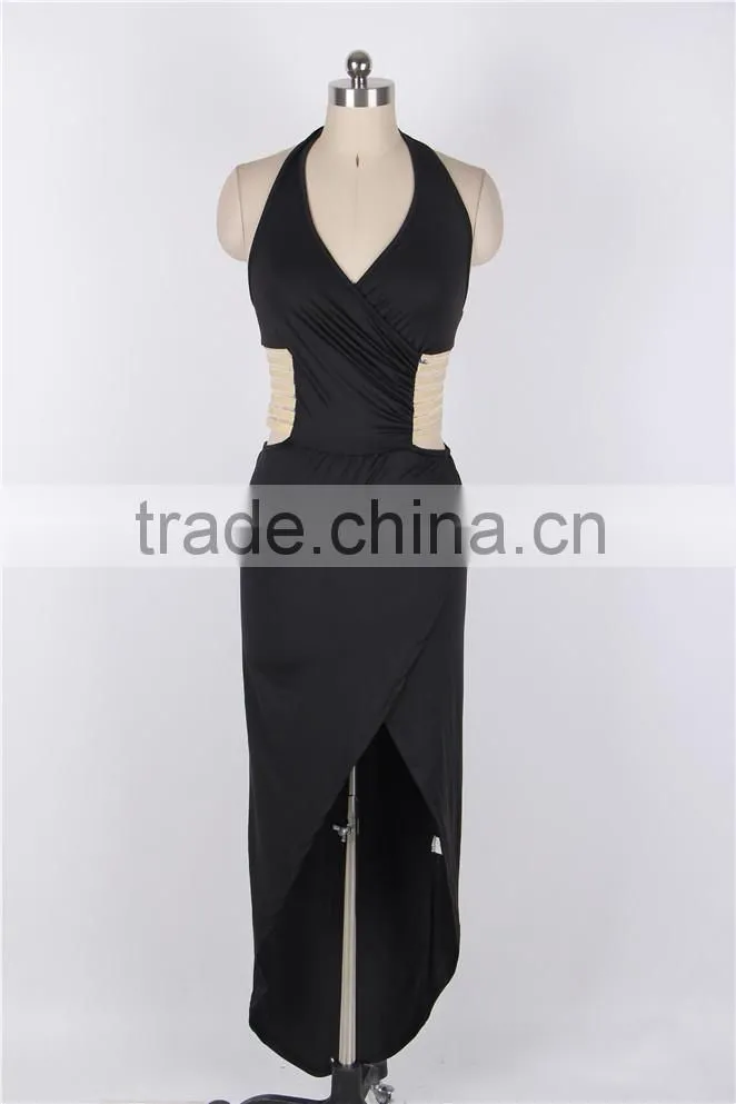 Hot Wholesale Gold Striped Cut Out Halter Neck Maxi Dress Long Tight Sexy Dress