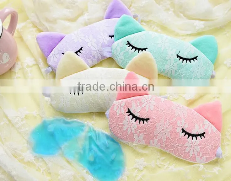 Korea Style Cute Lace Cat Shape High Quality Soft Patch Sleeping Travel Blindfold Shade Cover Eye Mask
