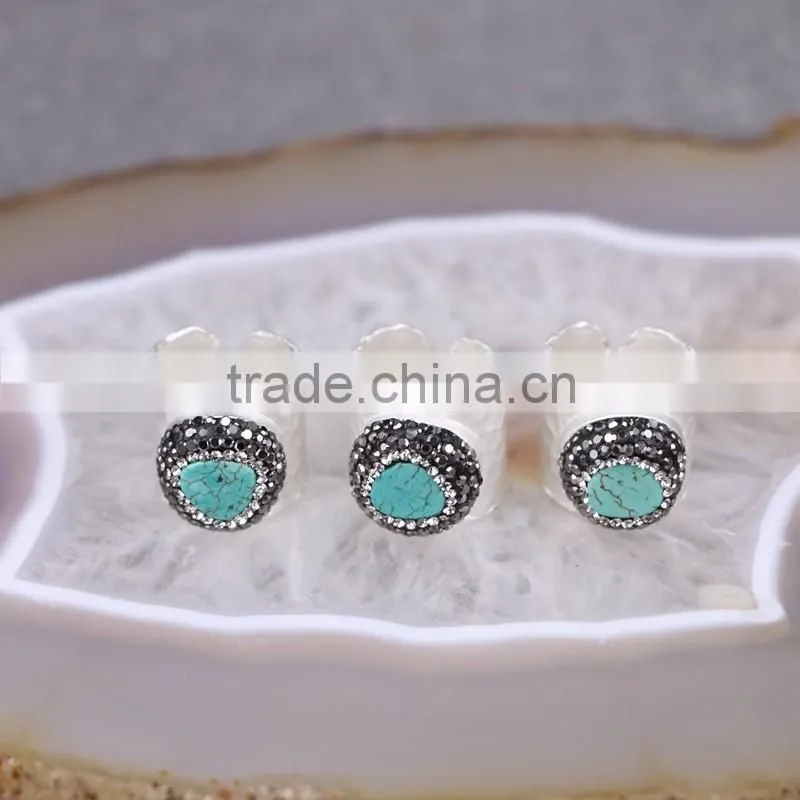 Nature Labradorite / Freshewater Pearl / Red Coral / Turquoise Gemstone Druzy Ring Wholesale