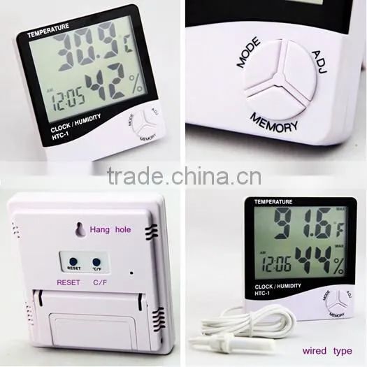 HTC-2, outdoor and indoor used humidity and temperature meter with probe and clock