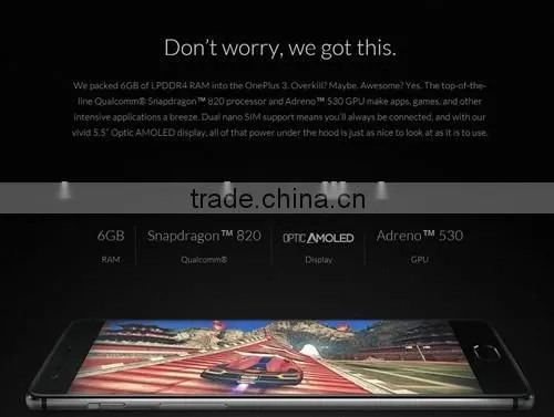 Original Oneplus 3 Three 16.0MP Fingerprint 5.5" one plus three Smart Phone Snapdragon 820 Quad Core 6GB+64GB Dash Charge NFC