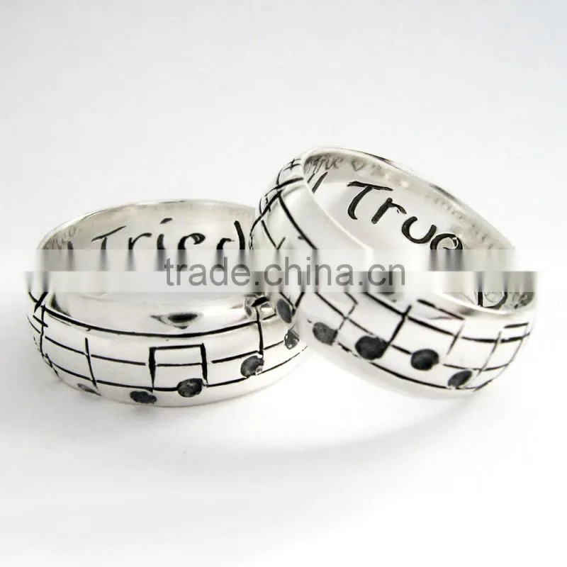 Hotsale silver color stainless steel engraved music note band ring