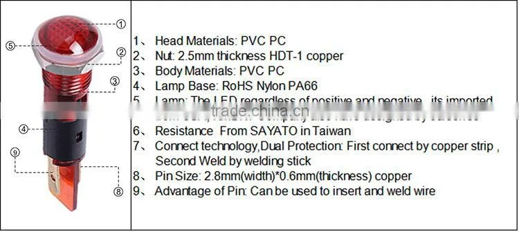 IP67 hot sales high light waterproof plastic 8mm 24v yellow signal light