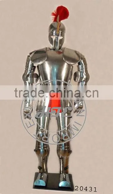Medieval Full Suit of Armor with Red Plume