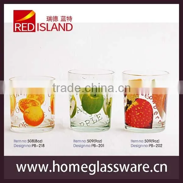 8oz glass cup with printing designs/water cup/printed glass cup