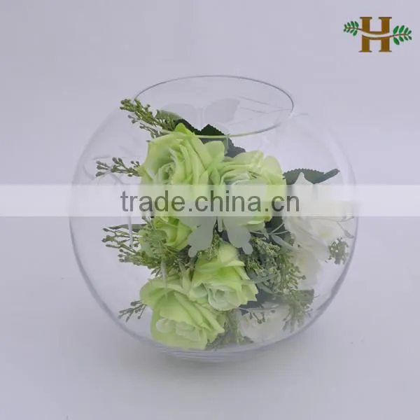 Hand blown white round glass vases for wedding decoration centerpieces, white round glass bowl vase
