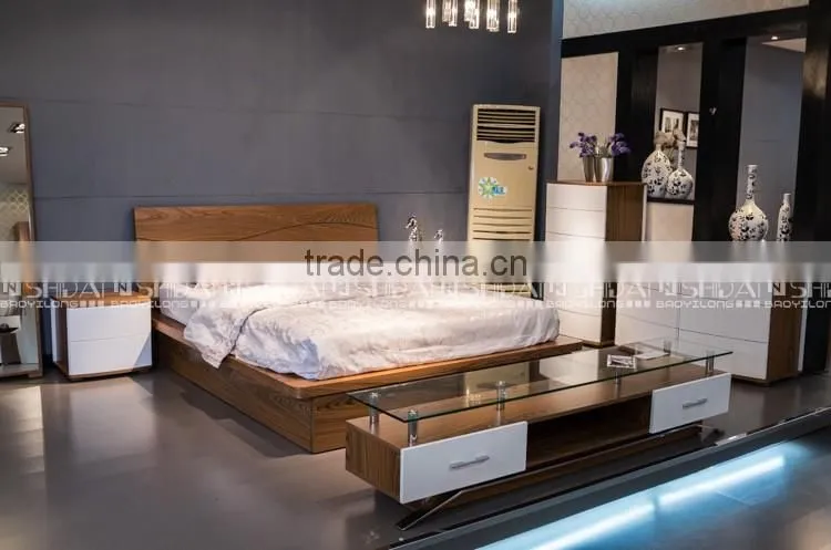 2016 NEW Walnut Color White Headboard Wood Double Bed Designs With Box Storage B-825L