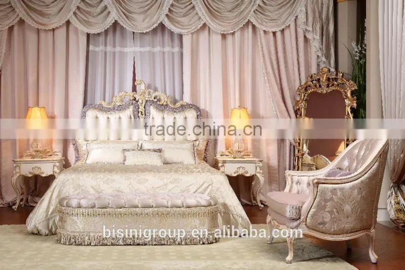 Royal Elegant English Style Victorian Silver Floral Painted Solid Wood Crown Bed with Matching Bedroom Items BF12-05244a