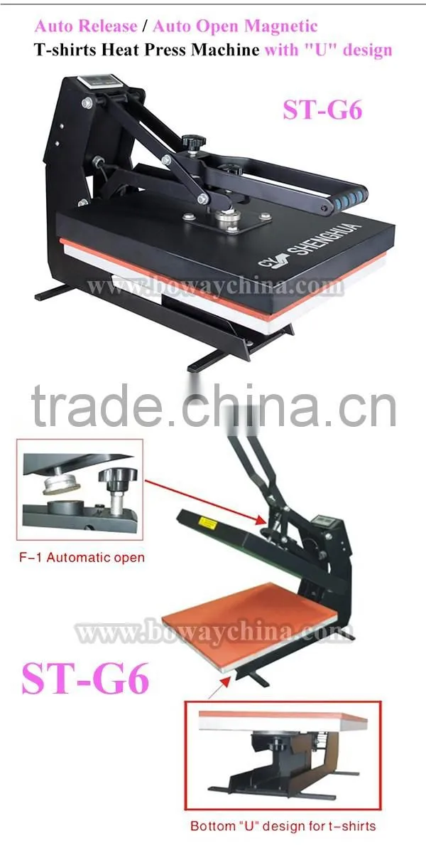 Auto release/auto open magnetic U design t-shirts heat press machine