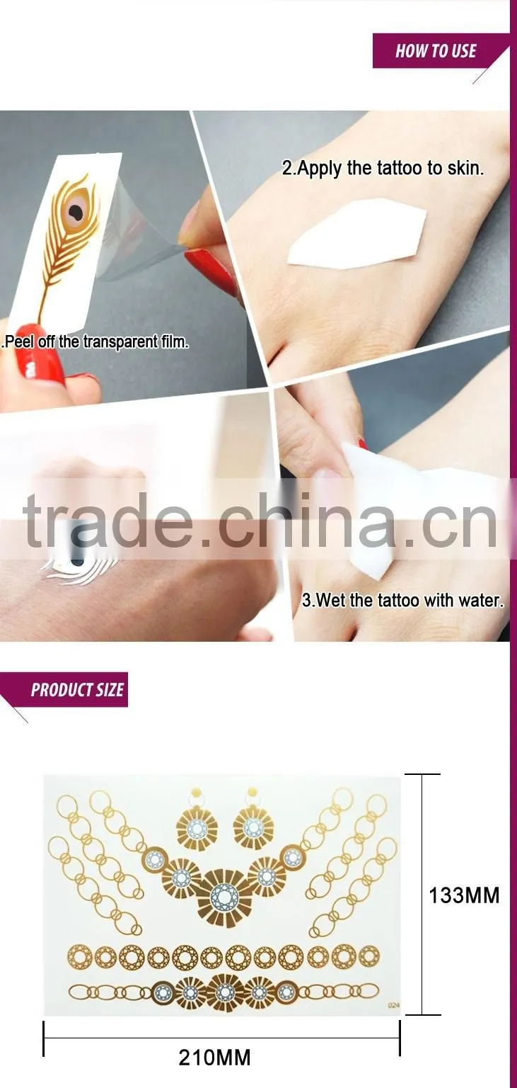 Waterproof Gold Tattoo Metallic Temporary Tattoo Stickers Temporary Body Art Tatoo