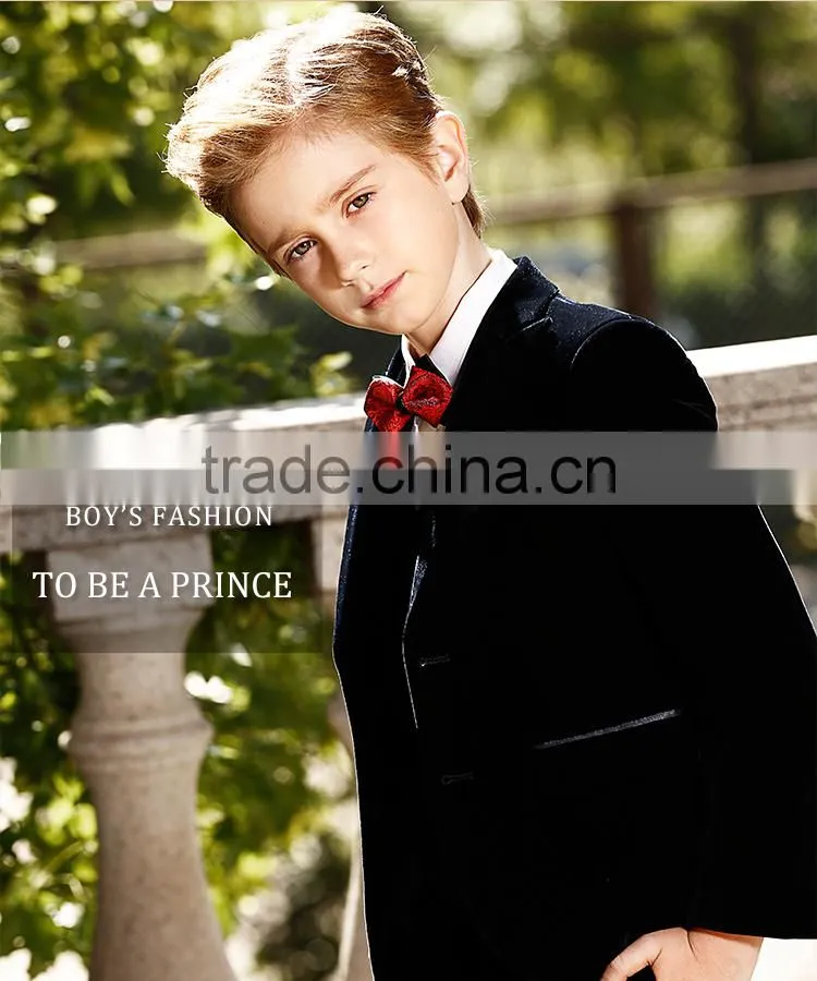 Slim fit black Velvet plain seat boys formal suit
